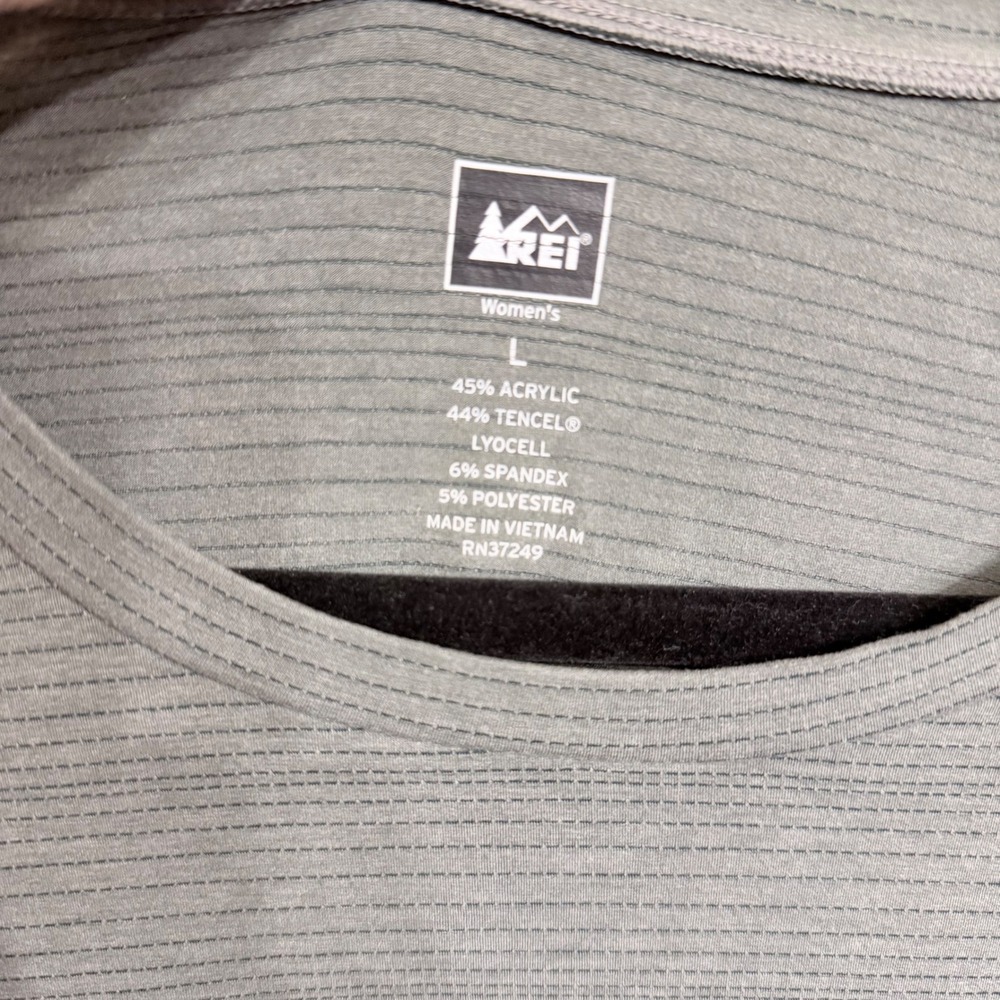 REI Womens Large Sage Green Textured Stripe Long Sleeve T-Shirt Base Layer - Picture 4 of 6
